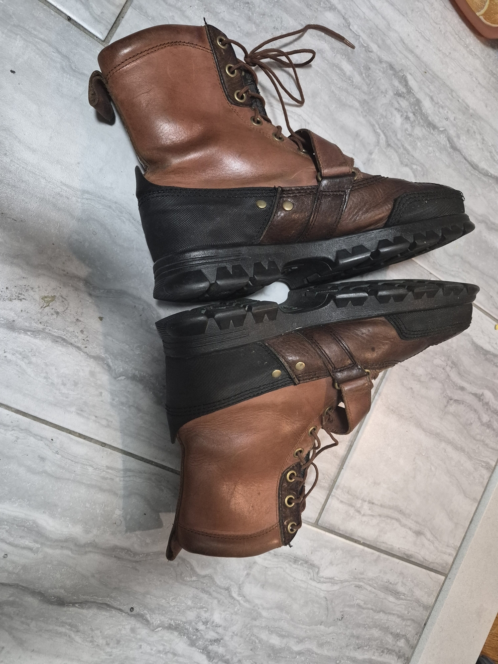 Polo by Ralph Lauren Men's Two-Tone Brown Lace-Up Boots Size 9.5